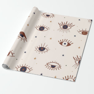 Hand Drawn Eyes Mystical Seamless Pattern. Evil Ey Wrapping Paper