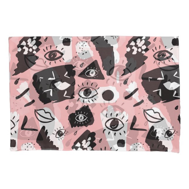 Hand-drawn eyes: trendy pattern pillow case (Front)
