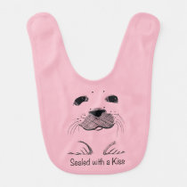 Hand Drawn Face of Harp Seal Pup Baby Bib