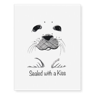 Hand Drawn Face of Harp Seal Pup Temporary Tattoos