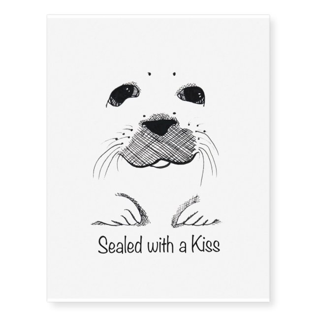 Hand Drawn Face of Harp Seal Pup Temporary Tattoos (Front)