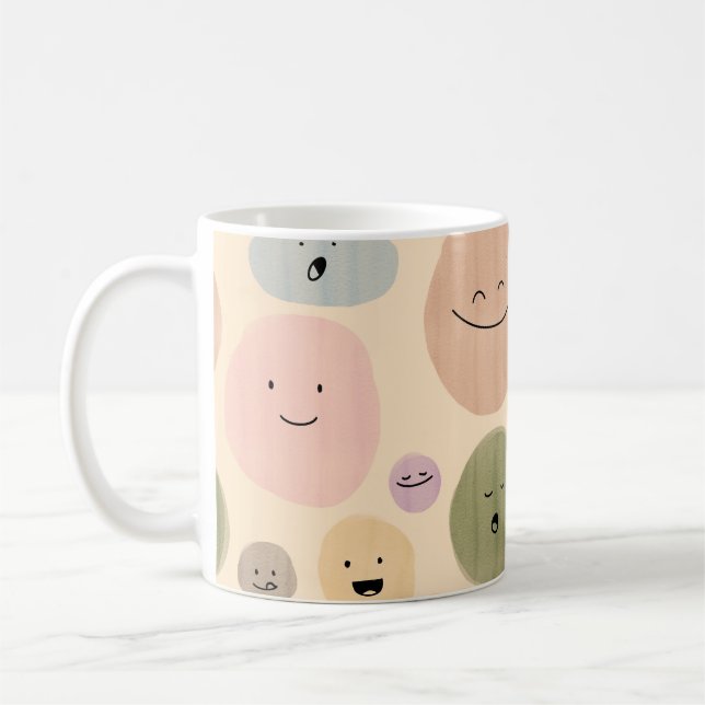Hand-drawn Facial Expressions Seamless Pattern Coffee Mug (Left)