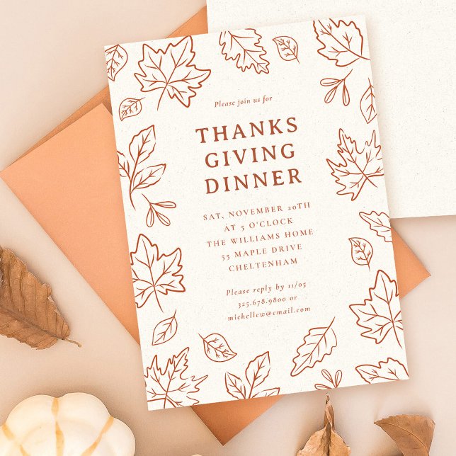 Hand-Drawn Fall Leaves Thanksgiving Dinner Invitation (hand-drawn fall leaves thanksgiving dinner invitation)
