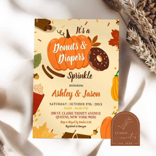 Hand Drawn Fall Pumpkin Donuts Diapers Baby Shower Invitation (Creator Uploaded)