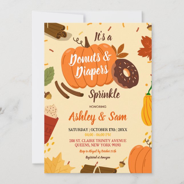 Hand Drawn Fall Pumpkin Donuts Diapers Baby Shower Invitation (Front)