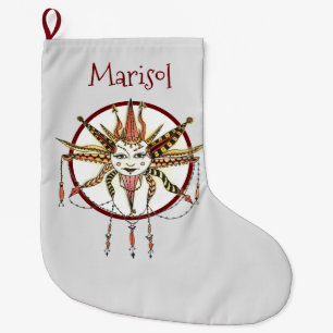 Hand Drawn Fancy Boho Sun Personalized Large Christmas Stocking