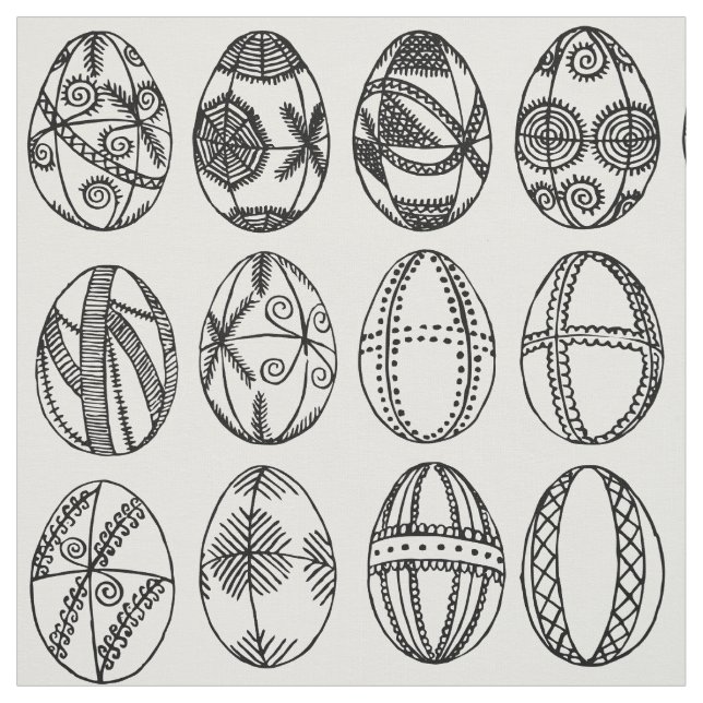 Hand Drawn Fancy Easter Eggs Adult Coloring Fabric (Swatch)