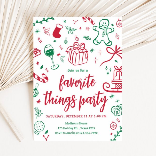 Hand Drawn Favorite Things Gift Christmas Party Invitation (Hand Drawn Favorite Things Christmas Party Invitation)