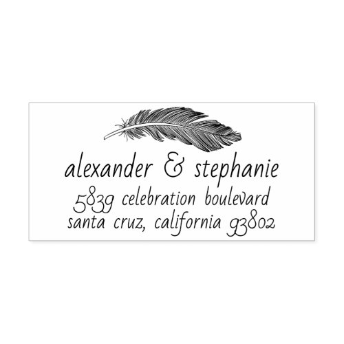 Hand_drawn Feather Names  Wedding Return Address Rubber Stamp