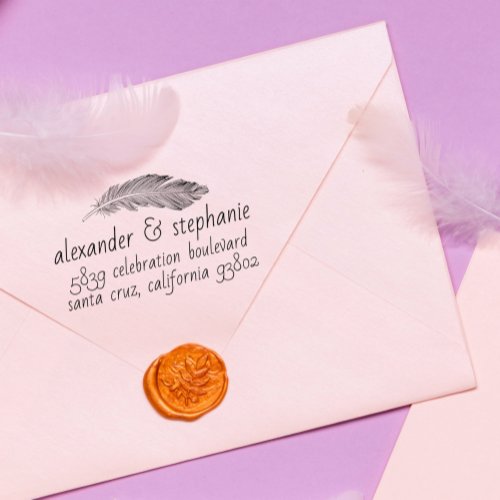 Hand_drawn Feather Names  Wedding Return Address Rubber Stamp