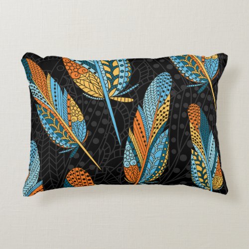 Hand_drawn feathers colorful background accent pillow