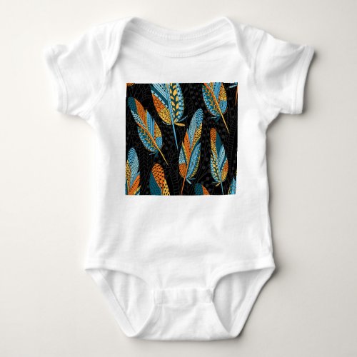 Hand_drawn feathers colorful background baby bodysuit