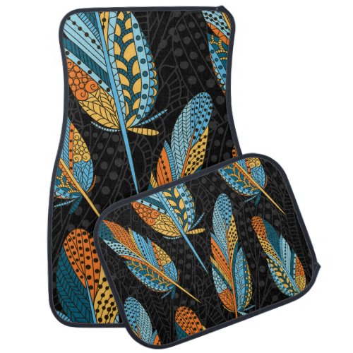 Hand_drawn feathers colorful background car floor mat