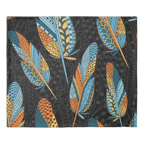 Hand_drawn feathers colorful background duvet cover