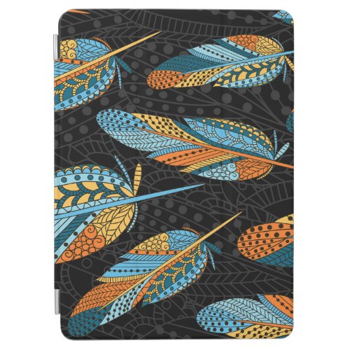 Hand_drawn feathers colorful background iPad air cover