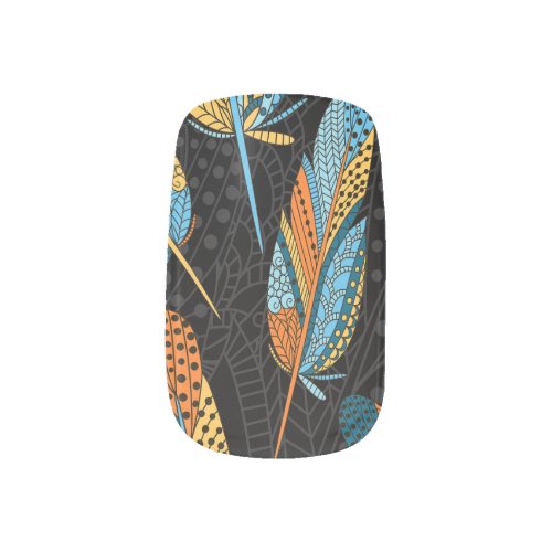 Hand_drawn feathers colorful background minx nail art