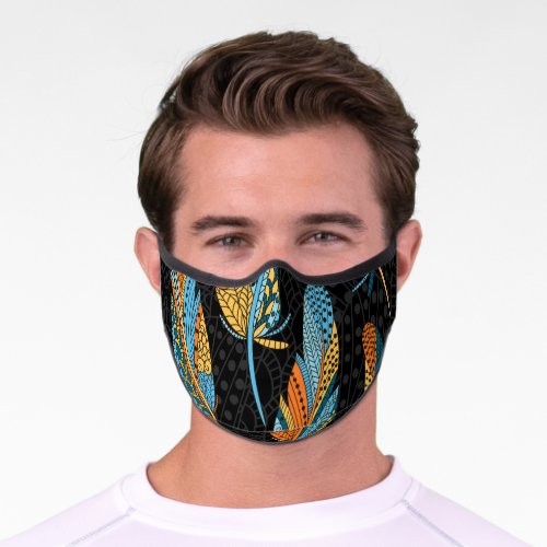 Hand_drawn feathers colorful background premium face mask