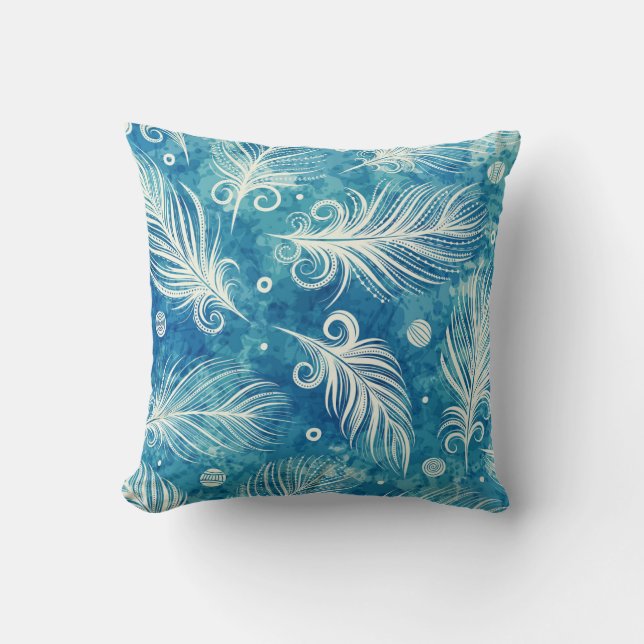 Hand Drawn Feathers: Seamless Pattern Throw Pillow (Front)