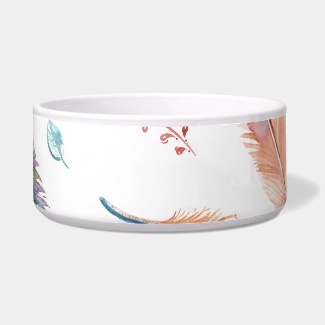 Hand Drawn Feathers: White Background Pattern Bowl (Front)