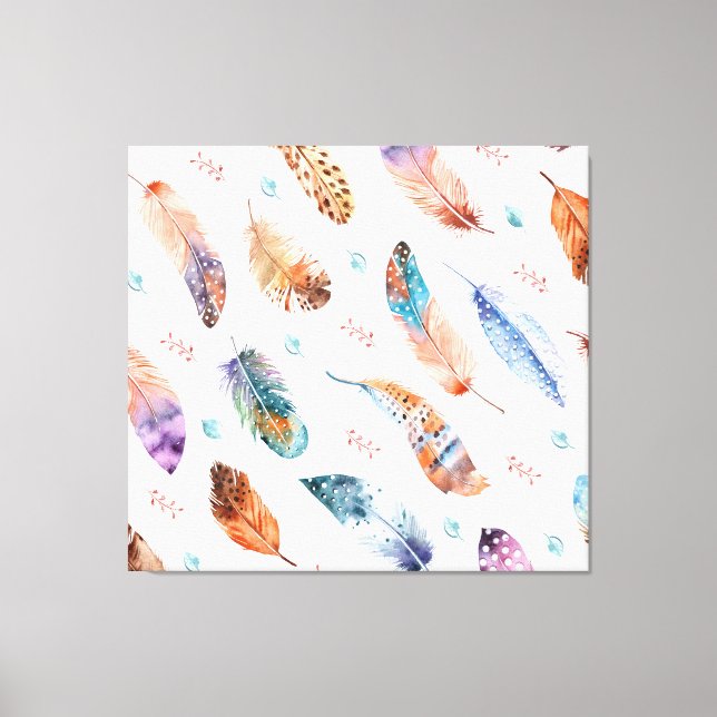 Hand Drawn Feathers: White Background Pattern Canvas Print (Front)