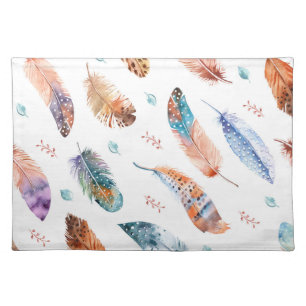 Hand Drawn Feathers: White Background Pattern Cloth Placemat