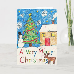 Hand Drawn Festive Scene Artistic Christmas Card