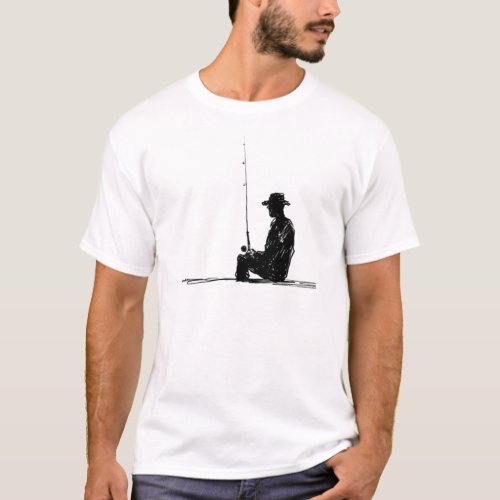 Hand_Drawn Fisherman with a Hat T_Shirt
