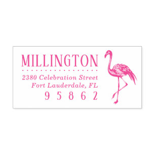 Hand-drawn Flamingo Family Name Return Address Self-inking Stamp
