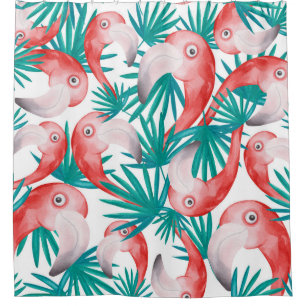 Hand-drawn flamingo: watercolor seamless pattern. shower curtain