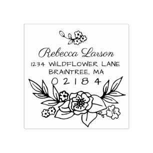 Hand Drawn Floral Arrangement Return Address Rubber Stamp