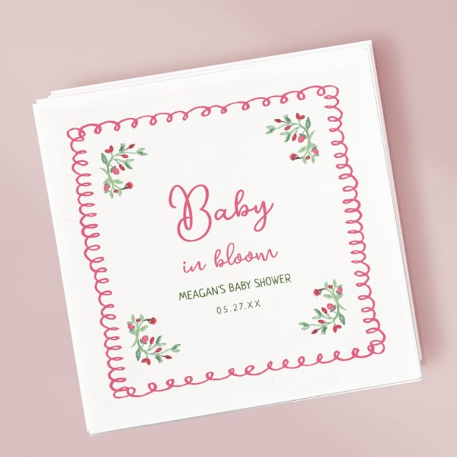 Hand Drawn Floral Baby In Bloom Baby Shower Napkins (Creator Uploaded)