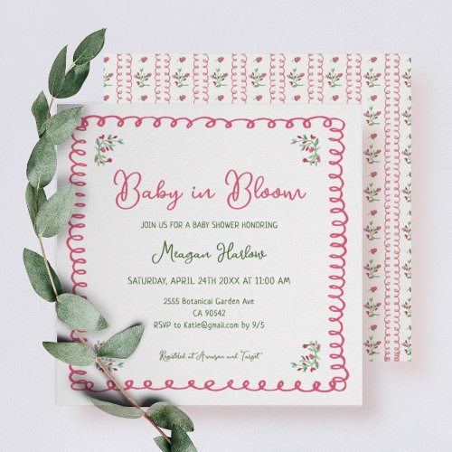 Hand Drawn Floral Baby In Bloom Baby Shower Square Invitation