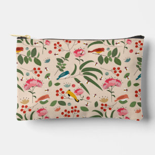 Hand Drawn Floral Birds Bees Botanical Pattern Accessory Pouch