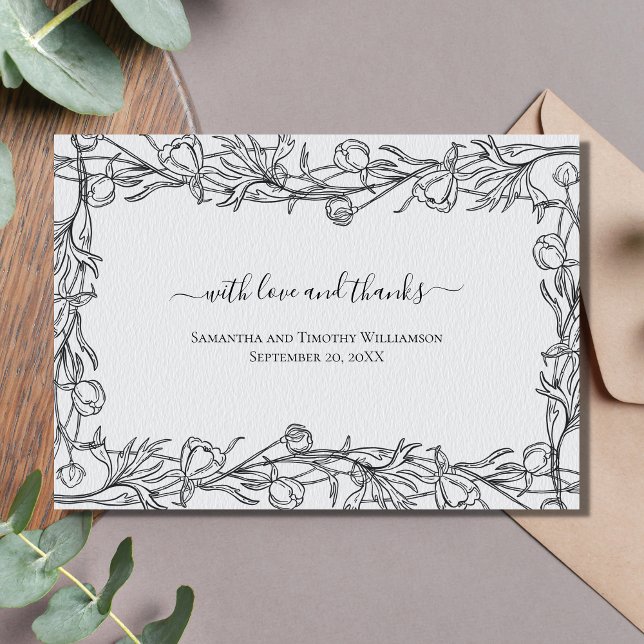 Hand Drawn Floral Blue Gray Wedding Thank you Card (Creator Uploaded)