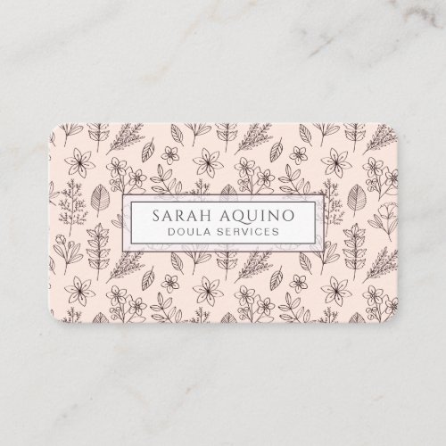Hand Drawn Floral Botanical Pink Doula Birth  Business Card
