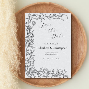 Hand Drawn Floral Botanical Save The Date Gray Invitation