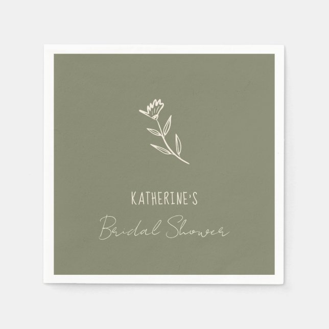 Hand Drawn Floral Botanical Scribble Bridal Shower Napkins (Front)