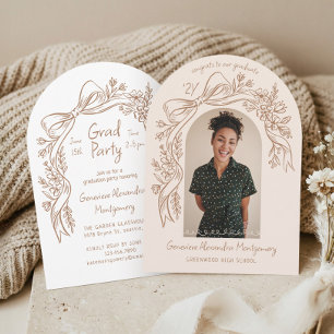 Hand Drawn Floral Bow Arch Photo Graduation Party Invitation