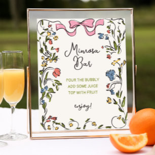 Hand Drawn Floral Bow Bridal Shower Mimosa Bar Poster