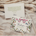 Hand Drawn Floral Bow Bridal Shower Thank You Card<br><div class="desc">Quirky and whimsical bridal shower thank you card with a beautiful hand-drawn soft pink bow in a fun and playful style with a colorful floral doodle frame design,  accompanied by a casual,  handwritten font.</div>