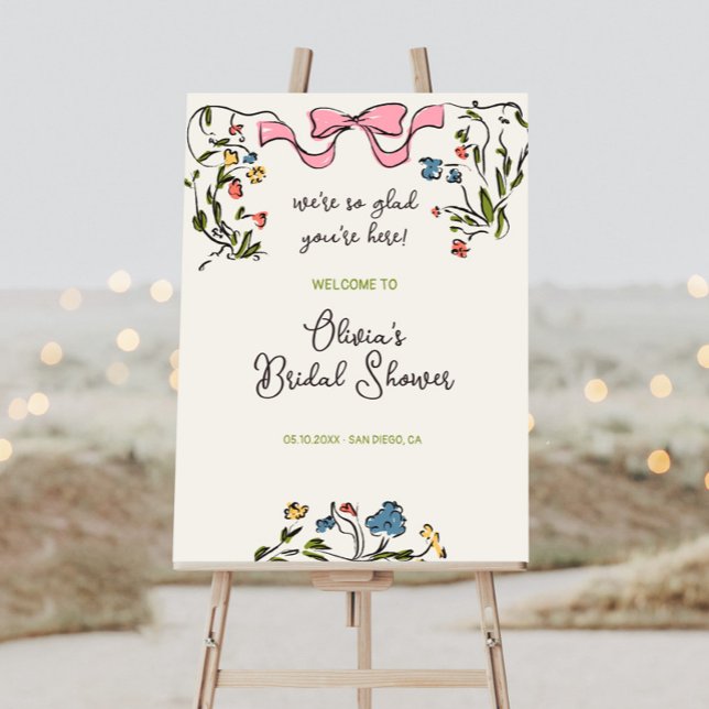 Hand Drawn Floral Bow Bridal Shower Welcome Sign (Creator Uploaded)