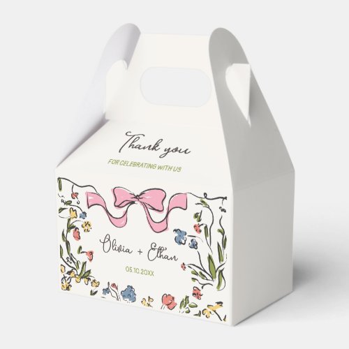 Hand Drawn Floral Bow Wedding Favor Boxes