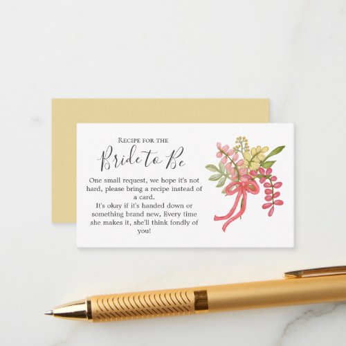 Hand Drawn Floral Bridal Shower Recipe for Bride Enclosure Card