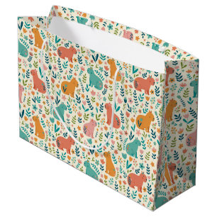 Hand Drawn Floral Capybara Large Gift Bag