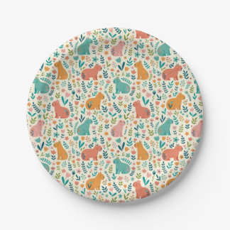 Hand Drawn Floral Capybara Paper Plates