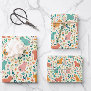 Hand Drawn Floral Capybara Wrapping Paper Sheets