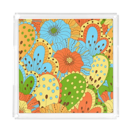 Hand Drawn Floral Colorful Seamless Acrylic Tray