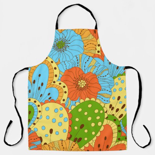 Hand Drawn Floral Colorful Seamless Apron