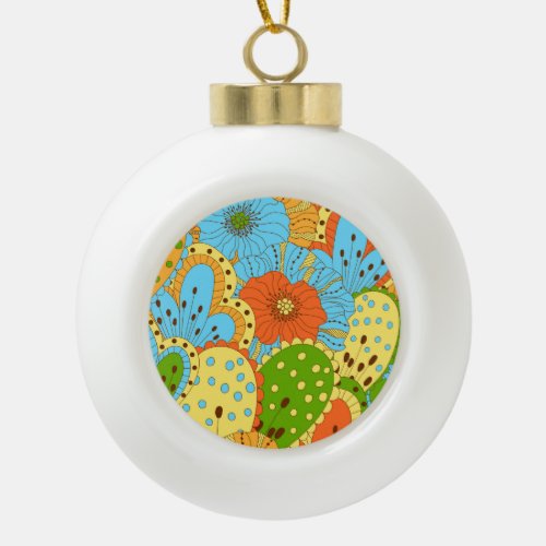 Hand Drawn Floral Colorful Seamless Ceramic Ball Christmas Ornament