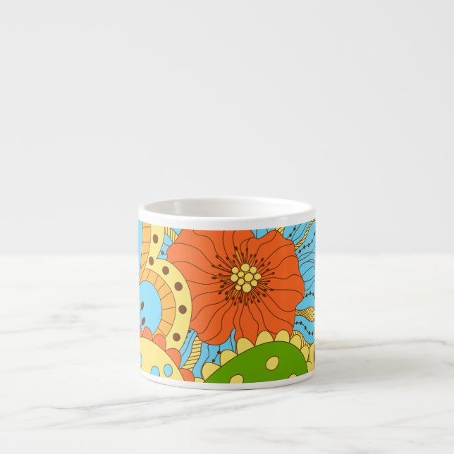 Hand Drawn Floral: Colorful Seamless Espresso Cup (Front)